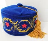 Imperial smoking hat cap Blue with gold tassel Embroidered flowers 55 cm Small S